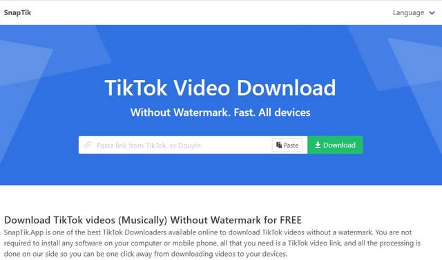 Download video tiktok từ ứng dụng snaptik